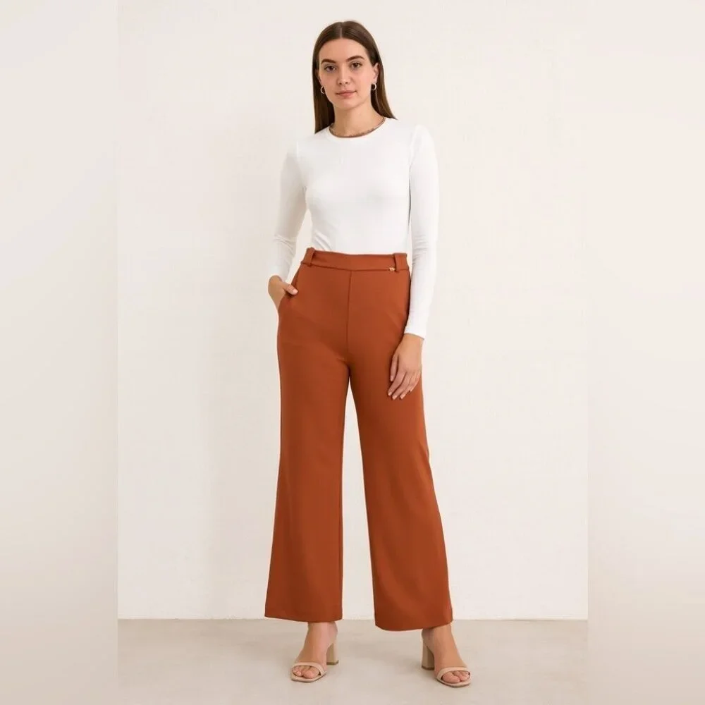 Mara’s Collection Rust Orange Pants Sleek Straight Leg Workwear Size Medium